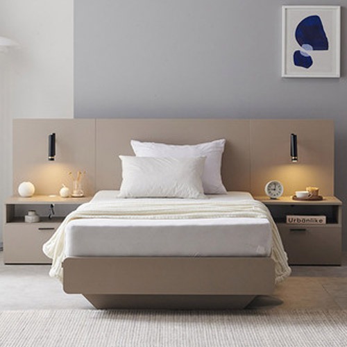 호텔식 평상형 1인 작은방 침실 침대 프레임 슈퍼싱글 (침대+ 패널2+ 협탁2)