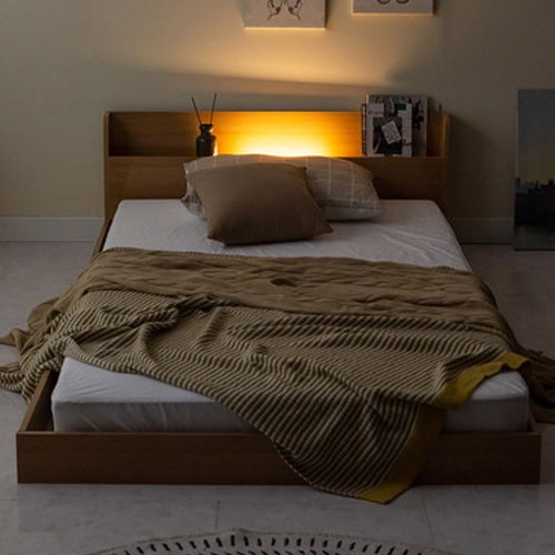 LED 콘센트 1인용 침실 저상형 침대 프레임 슈퍼싱글 + 독립 매트리스 포함