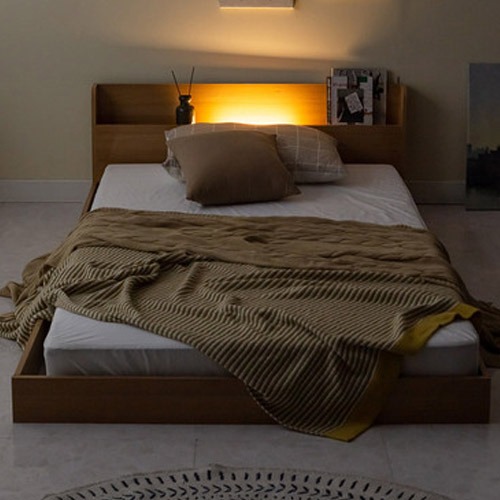 LED 콘센트 1인용 침실 저상형 침대 프레임 슈퍼싱글 + 40T 라텍스 독립 매트리스포함